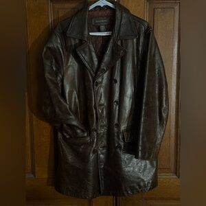 Banana Republic men’s Brown Leather Jacket car coat. Size S. Pea Coat. Vintage
